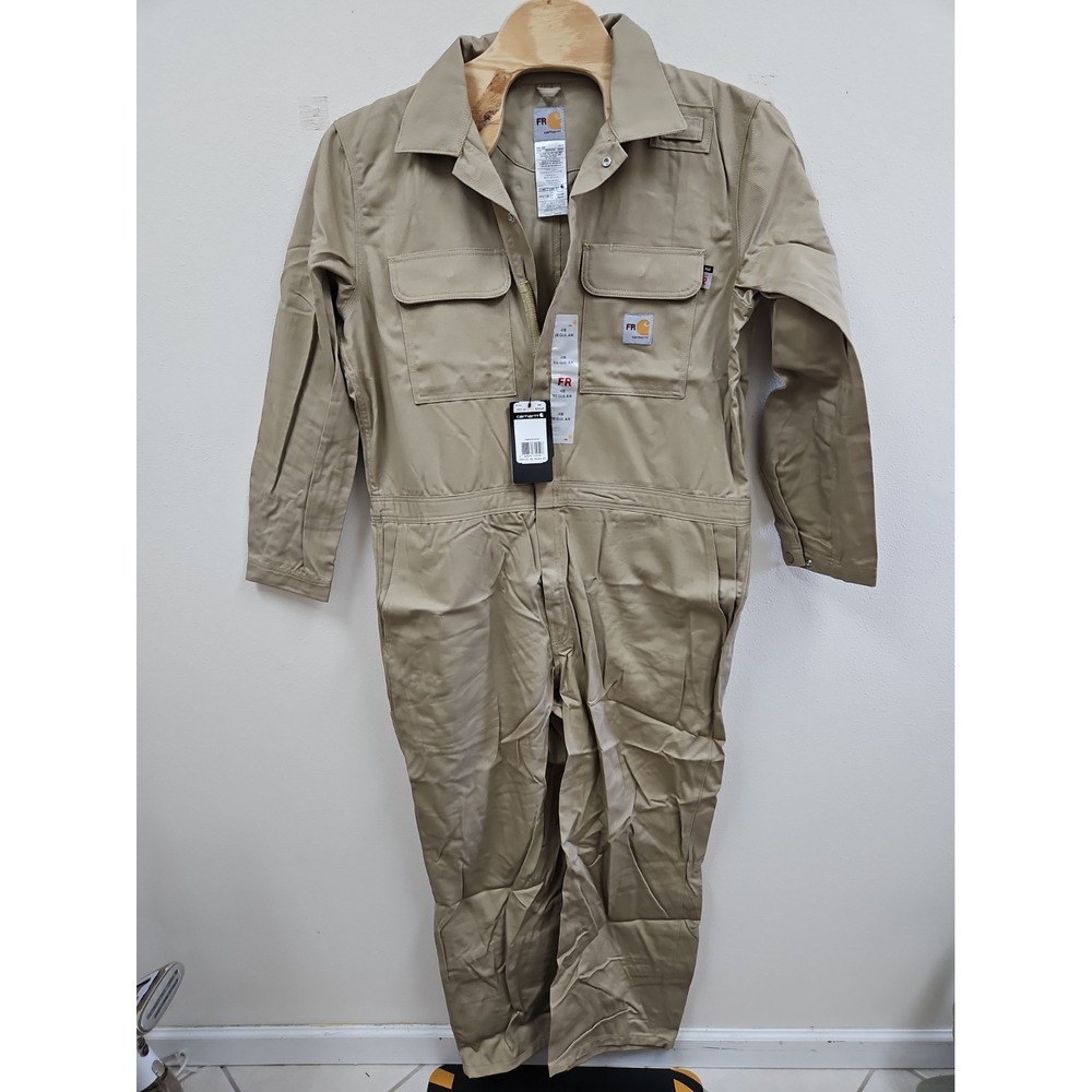 Carhartt Mens FR Flame Resistant Coveralls 46 Regular Khaki Work Jumpsuit NWT